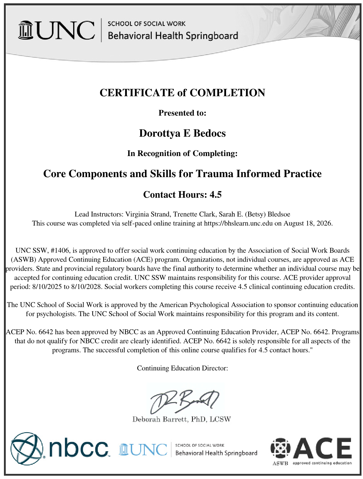 Core Components and Skills for Trauma Informed Practice